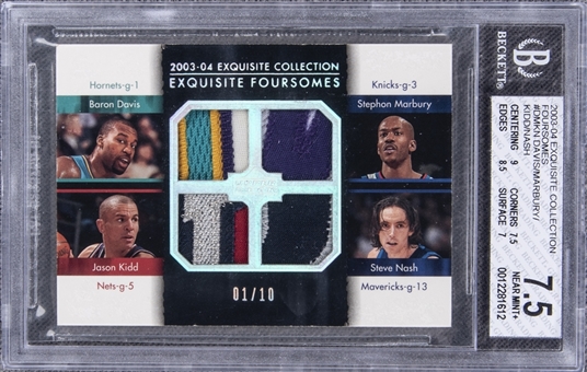 2003-04 UD "Exquisite Collection" Foursomes #DMKN Baron Davis/Stephon Marbury/Jason Kidd/Steve Nash Game Used Patch Card (#01/10) – BGS NM+ 7.5
